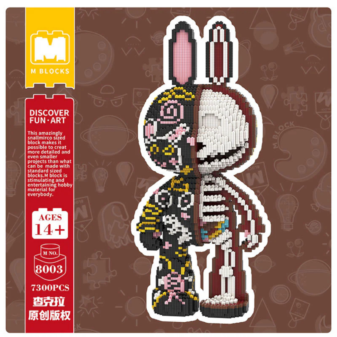 MPIN M8003 MOMO Half-Anatomical Scribble Rabbit Klemmbausteine (7300 Teile), 55 cm, Anatomie Graffiti Hase Mikro-3D Tier-Bausteine für Erwachsene und Kinder, DIY Klemmbaustein Set, Kunst Deko