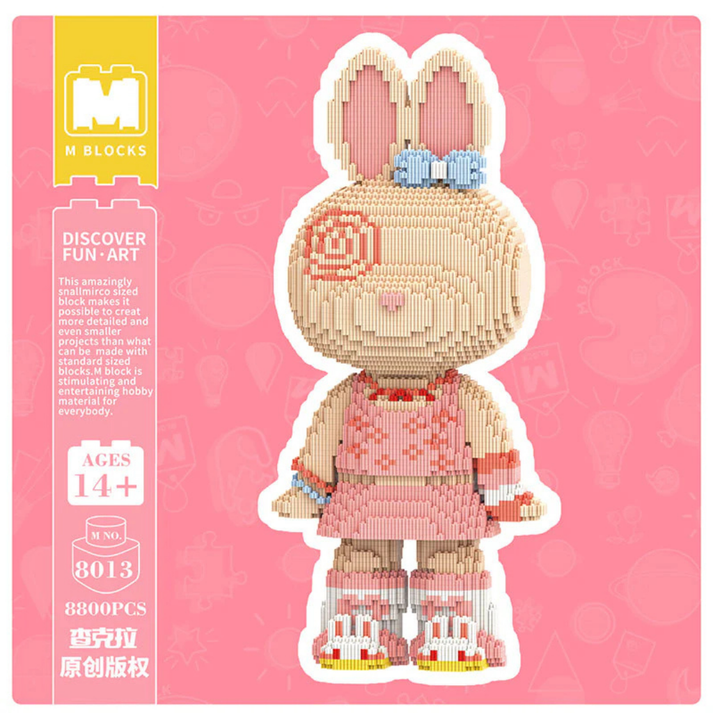 MPIN M8013 MOMO Pink Skirt Bunny (6900 Teile), 55 cm, Hase mit Rosa Kleid im Cute Style, Mikro-3D Klemmbaustein Set für Erwachsene und Jugendliche, DIY Dekofigur & Sammlerstück