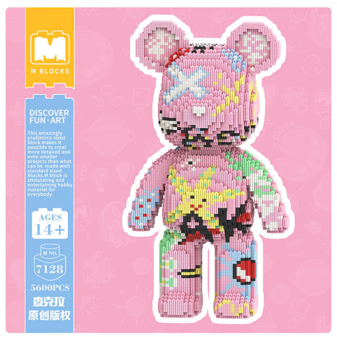 MPIN 7128 | Graffiti Pink Bear - Cute Power Bear DIY Building Block Set (6,250 Pcs) - 43cm