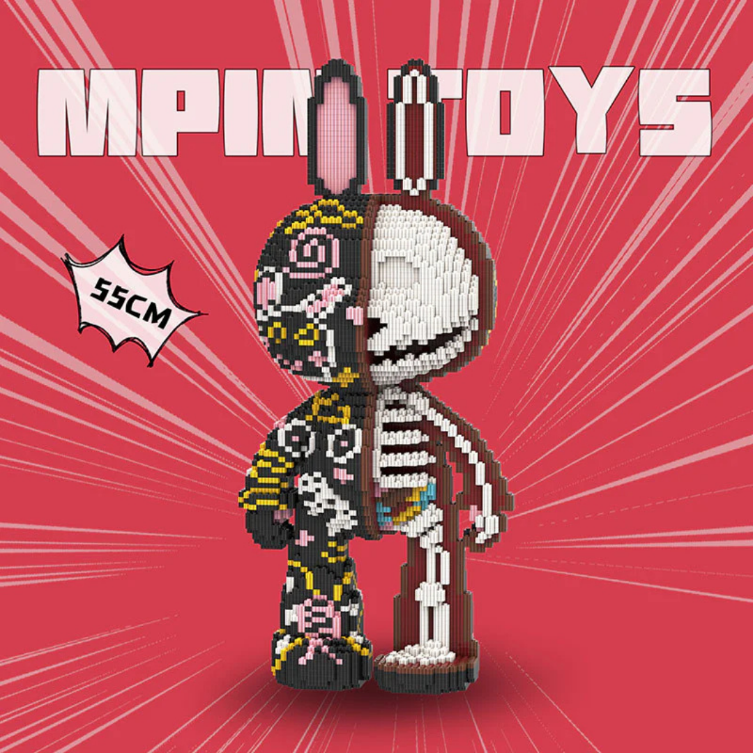 MPIN M8003 MOMO Half-Anatomical Scribble Rabbit Klemmbausteine (7300 Teile), 55 cm, Anatomie Graffiti Hase Mikro-3D Tier-Bausteine für Erwachsene und Kinder, DIY Klemmbaustein Set, Kunst Deko