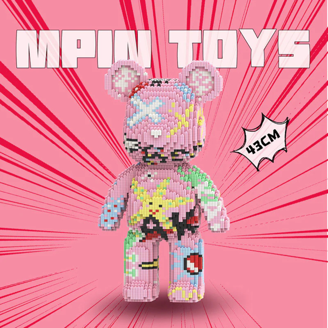 MPIN 7128 | Graffiti Pink Bear - Cute Power Bear DIY Building Block Set (6,250 Pcs) - 43cm