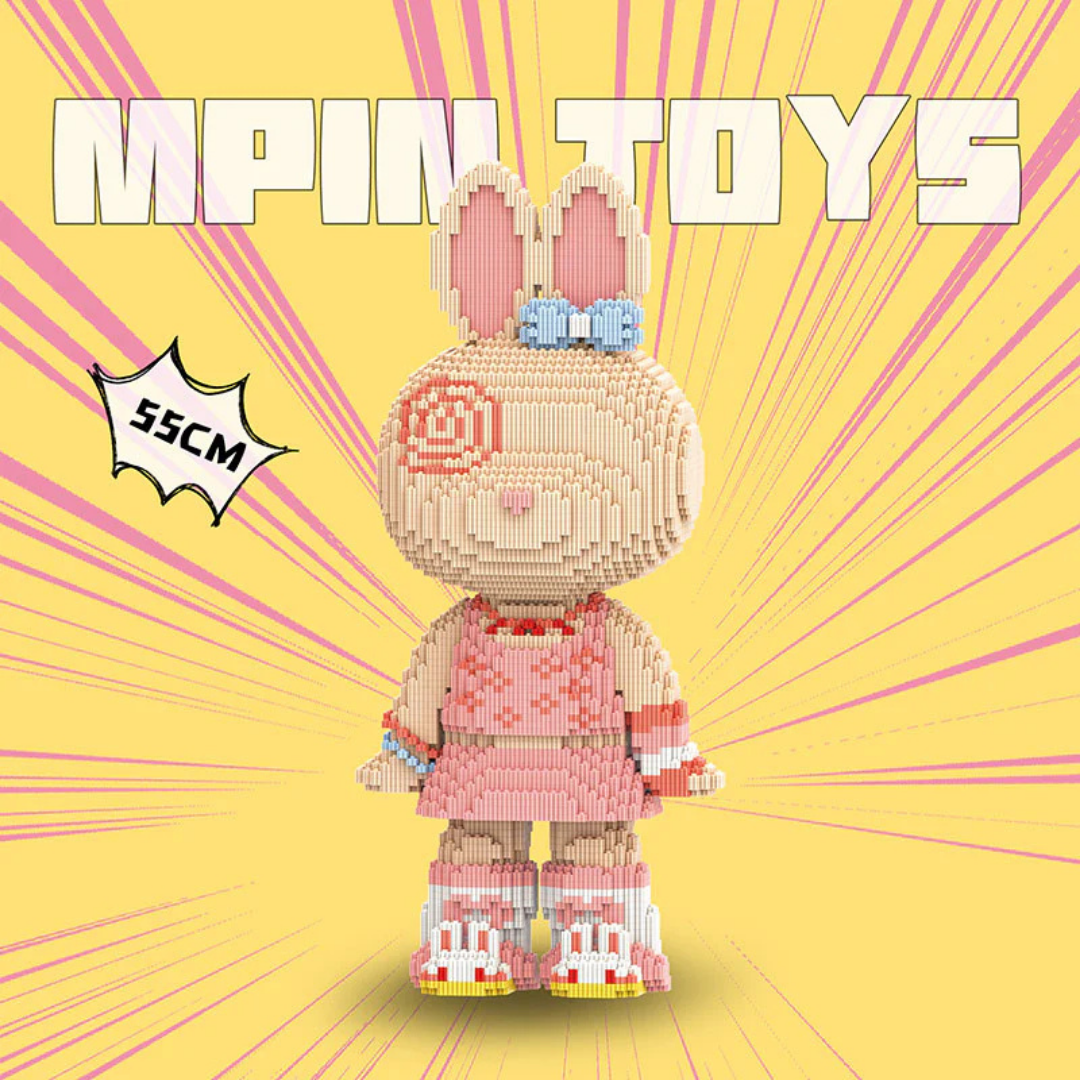 MPIN M8013 MOMO Pink Skirt Bunny (6900 Teile), 55 cm, Hase mit Rosa Kleid im Cute Style, Mikro-3D Klemmbaustein Set für Erwachsene und Jugendliche, DIY Dekofigur & Sammlerstück