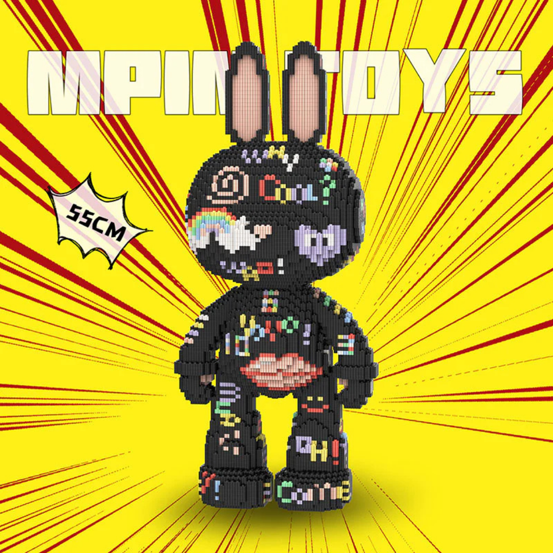 MPIN M8002 MOMO Scribble Rabbit Klemmbausteine (7150 Teile), 55 cm, Graffiti Hase Mikro-3D Tier-Bausteine für Erwachsene und Kinder, DIY Klemmbaustein Set, Street-Art Deko & Sammlerstück