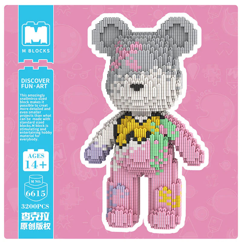 MPIN 6615 | Adorable Building Commemorative Bear - Cute Power Bear DIY Building Block Set (3,200 Pcs) - 32cm