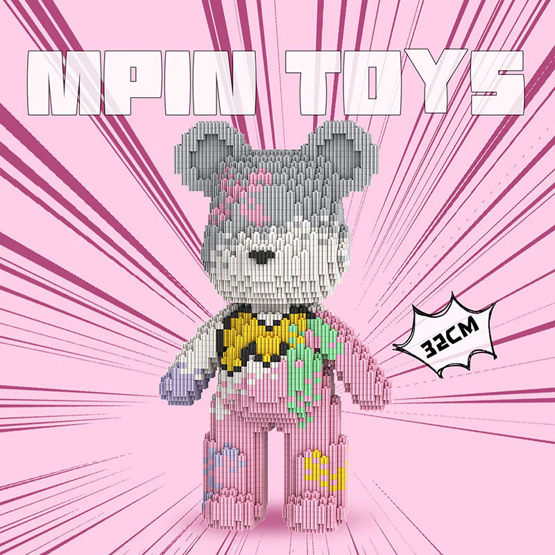 MPIN 6615 | Adorable Building Commemorative Bear - Cute Power Bear DIY Building Block Set (3,200 Pcs) - 32cm
