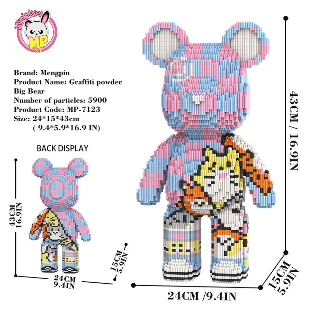 MPIN M7123 Bärenbausteine (5900 Stück), 43 cm, Graffiti Bär, Mikro-3D Tier-Bausteine für Erwachsene und Kinder, DIY Klemmbaustein Set, Anime Style Deko & Sammlerstück