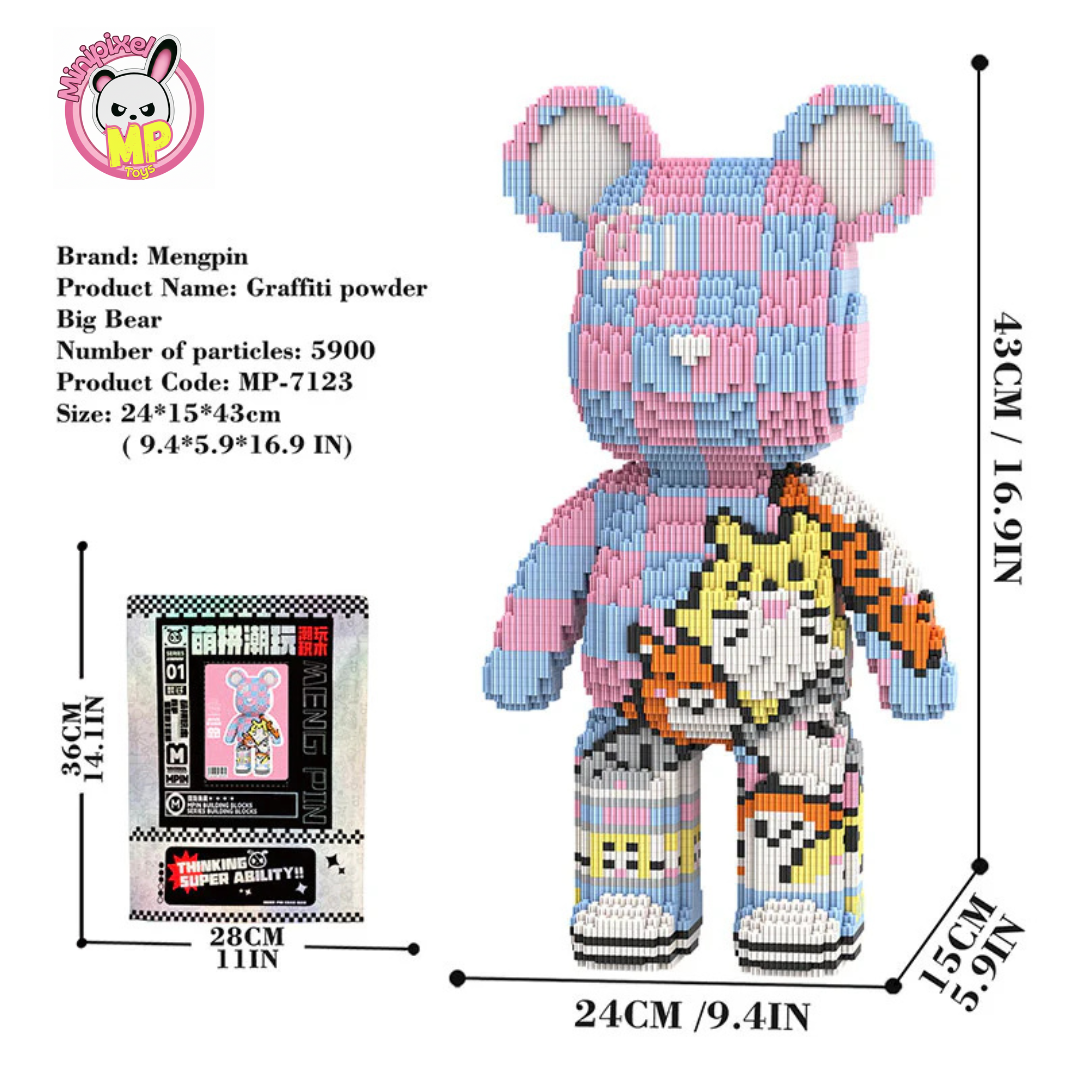 MPIN M7123 Bärenbausteine (5900 Stück), 43 cm, Graffiti Bär, Mikro-3D Tier-Bausteine für Erwachsene und Kinder, DIY Klemmbaustein Set, Anime Style Deko & Sammlerstück