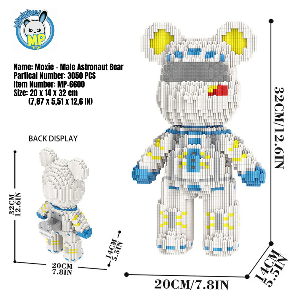 MPIN MP-6600 | Male Astronaut Bear DIY Building Block Set (3,050 Pcs) - 32cm