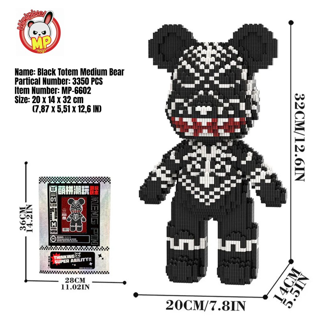 MPIN MP-6602 | Black Totem Bear DIY Building Block Set (3,350 Pcs) - 32cm