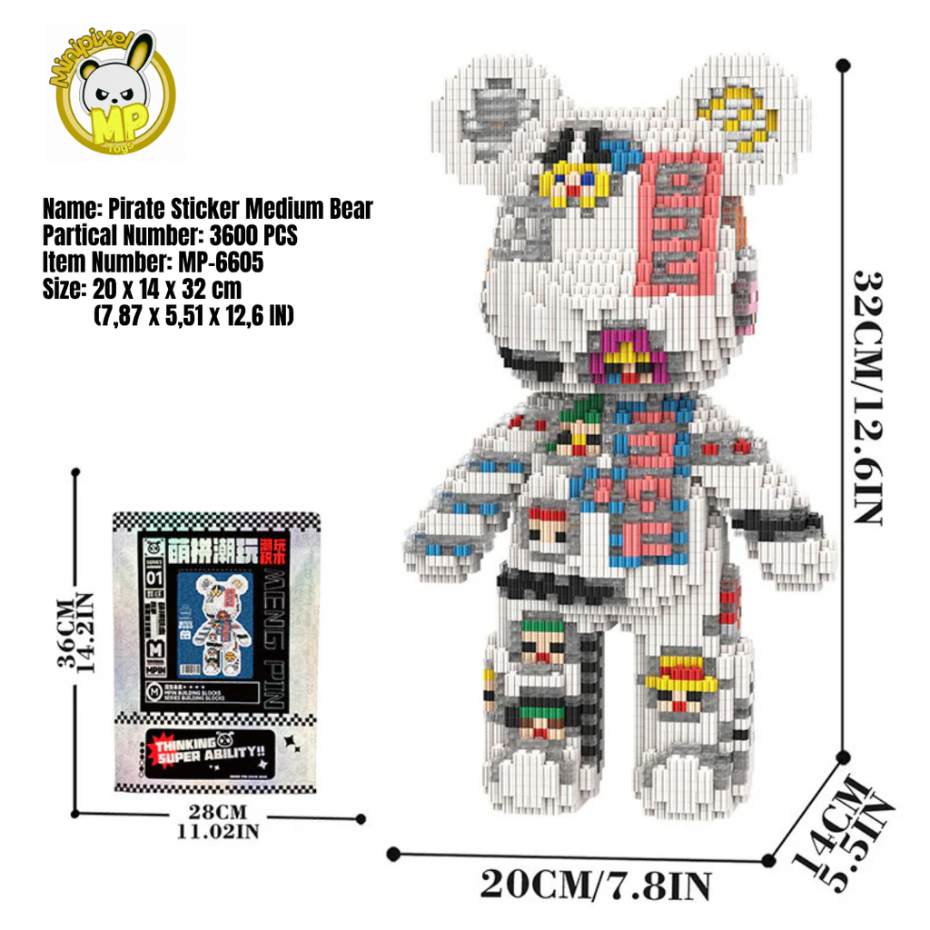MPIN MP-6605 | Pirate Sticker Bear DIY Building Block Set (3,600 Pcs) - 32cm