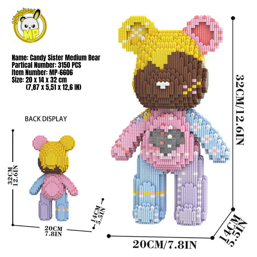 MPIN MP-6606 | Candy Sister Bear DIY Building Block Set (3,150 Pcs) - 32cm