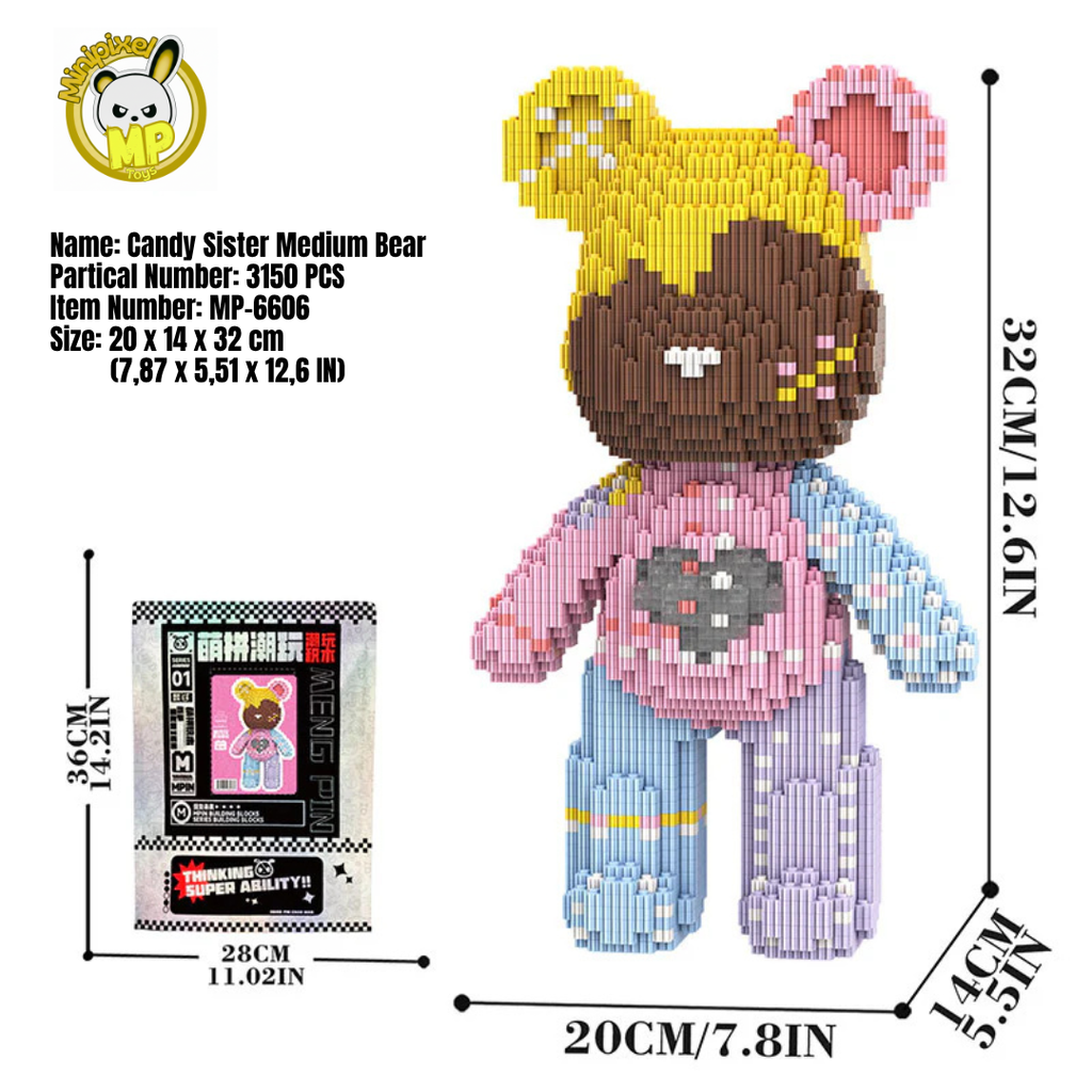 MPIN MP-6606 | Candy Sister Bear DIY Building Block Set (3,150 Pcs) - 32cm