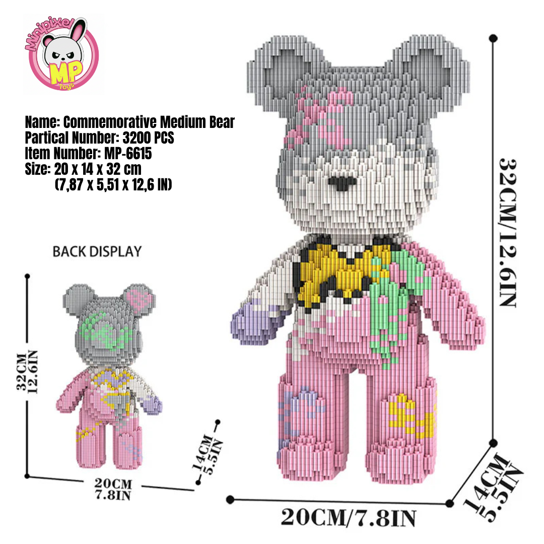 MPIN 6615 | Adorable Building Commemorative Bear - Cute Power Bear DIY Building Block Set (3,200 Pcs) - 32cm
