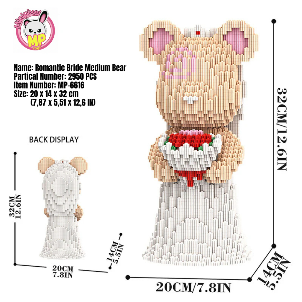 MPIN 6616 | Bride Bear DIY Building Block Set (2,950 Pcs) - 32cm
