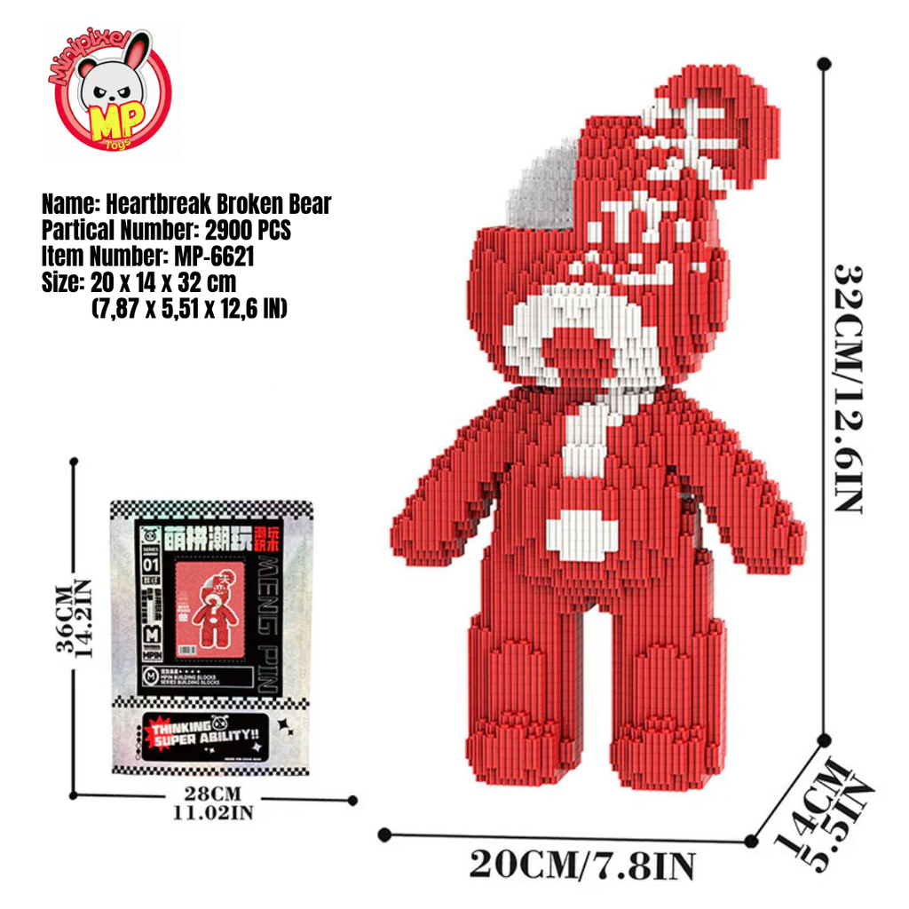 MPIN 6621 | Heartbreak Bear DIY Building Block Set (2,900 Pcs) - 32cm