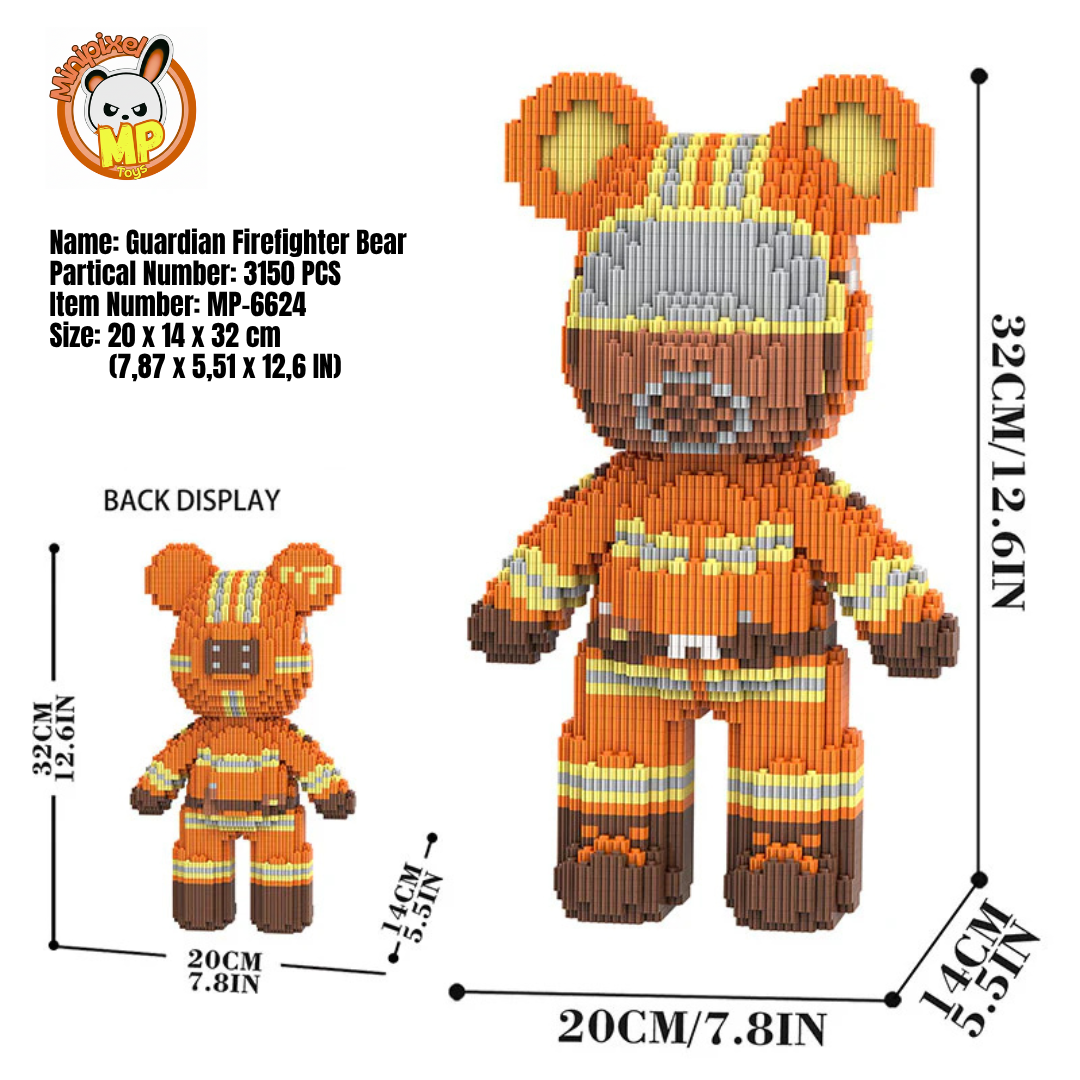 MPIN MP-6624 | Professional Guardian Firefighter Bear DIY Building Block Set (3,150 Pcs) - 32cm