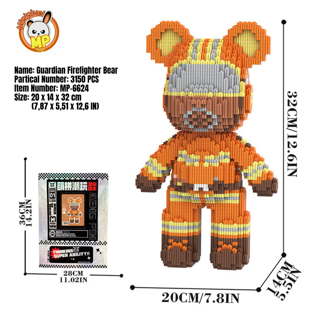 MPIN MP-6624 | Professional Guardian Firefighter Bear DIY Building Block Set (3,150 Pcs) - 32cm