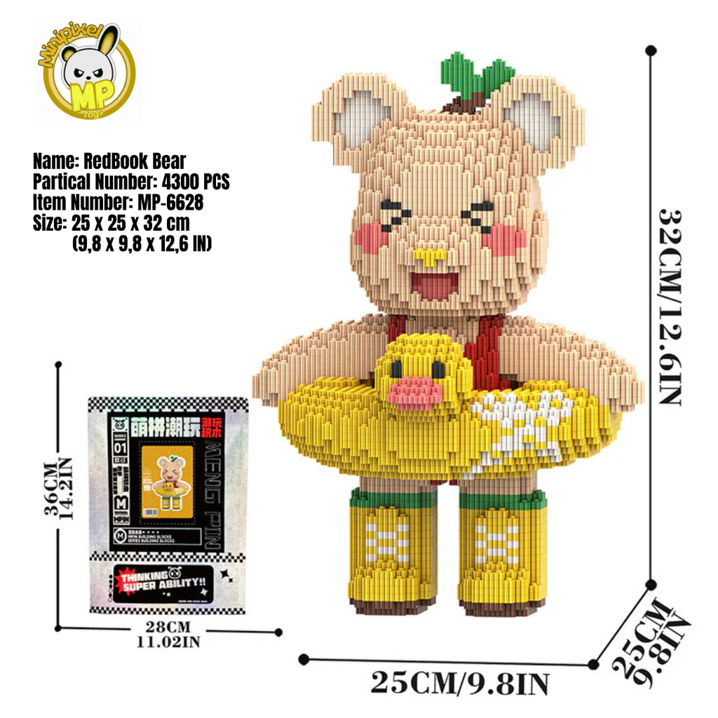 MPIN MP-6628 | RedBook Bear DIY Building Block Set (4,300 Pcs) - 32cm