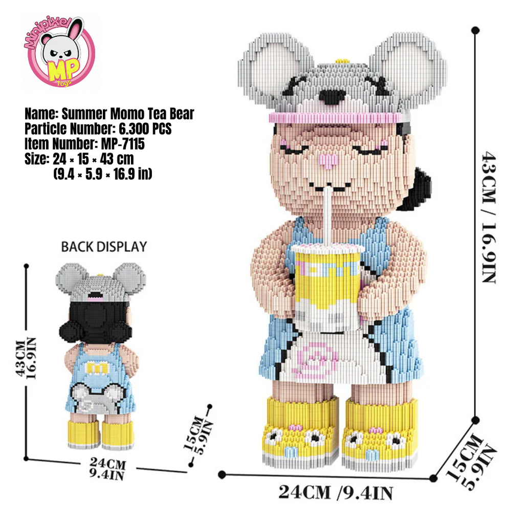 MPIN 7115 | Summer Milk Tea Bear DIY Building Block Set (6,300 Pcs) - 43cm