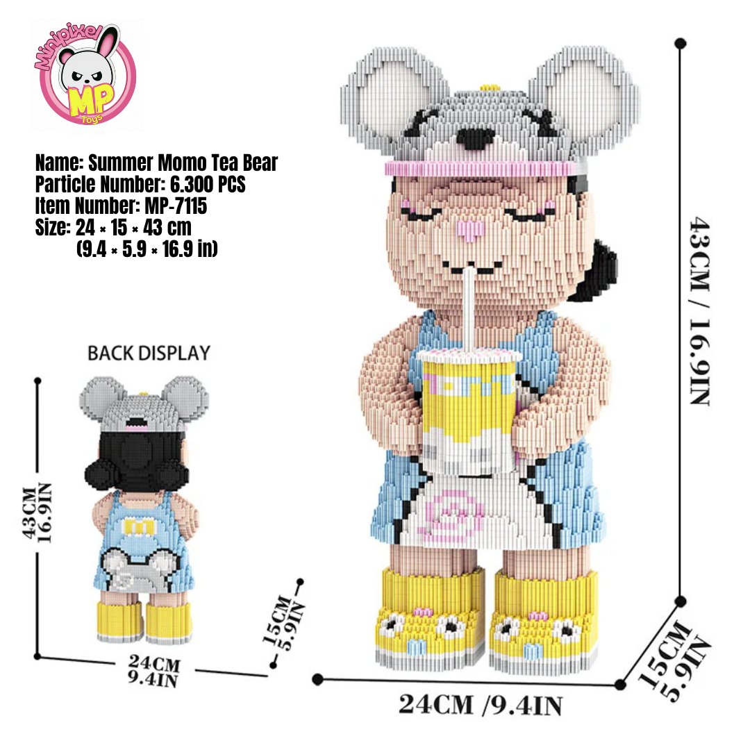 MPIN 7115 | Summer Milk Tea Bear DIY Building Block Set (6,300 Pcs) - 43cm
