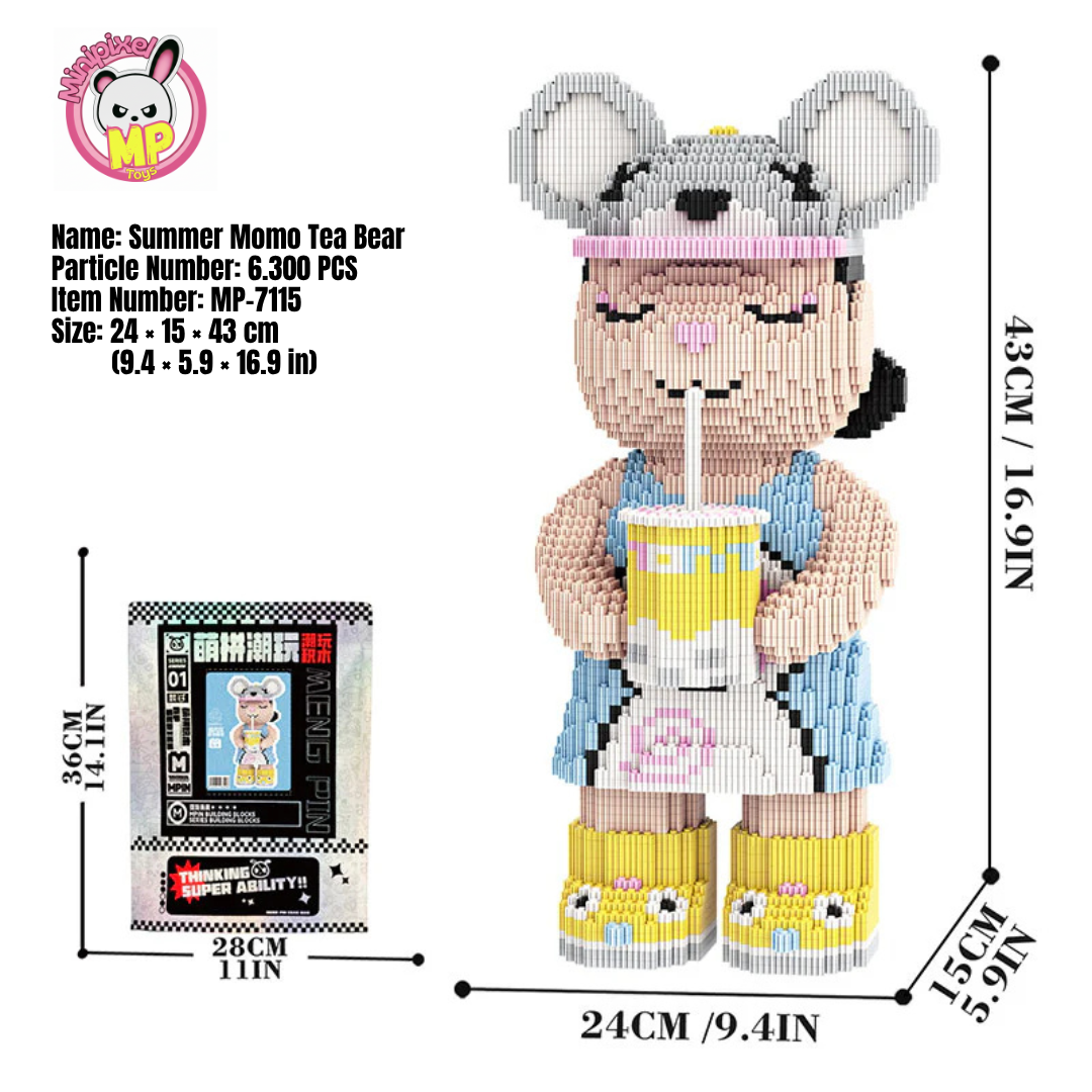 MPIN 7115 | Summer Milk Tea Bear DIY Building Block Set (6,300 Pcs) - 43cm