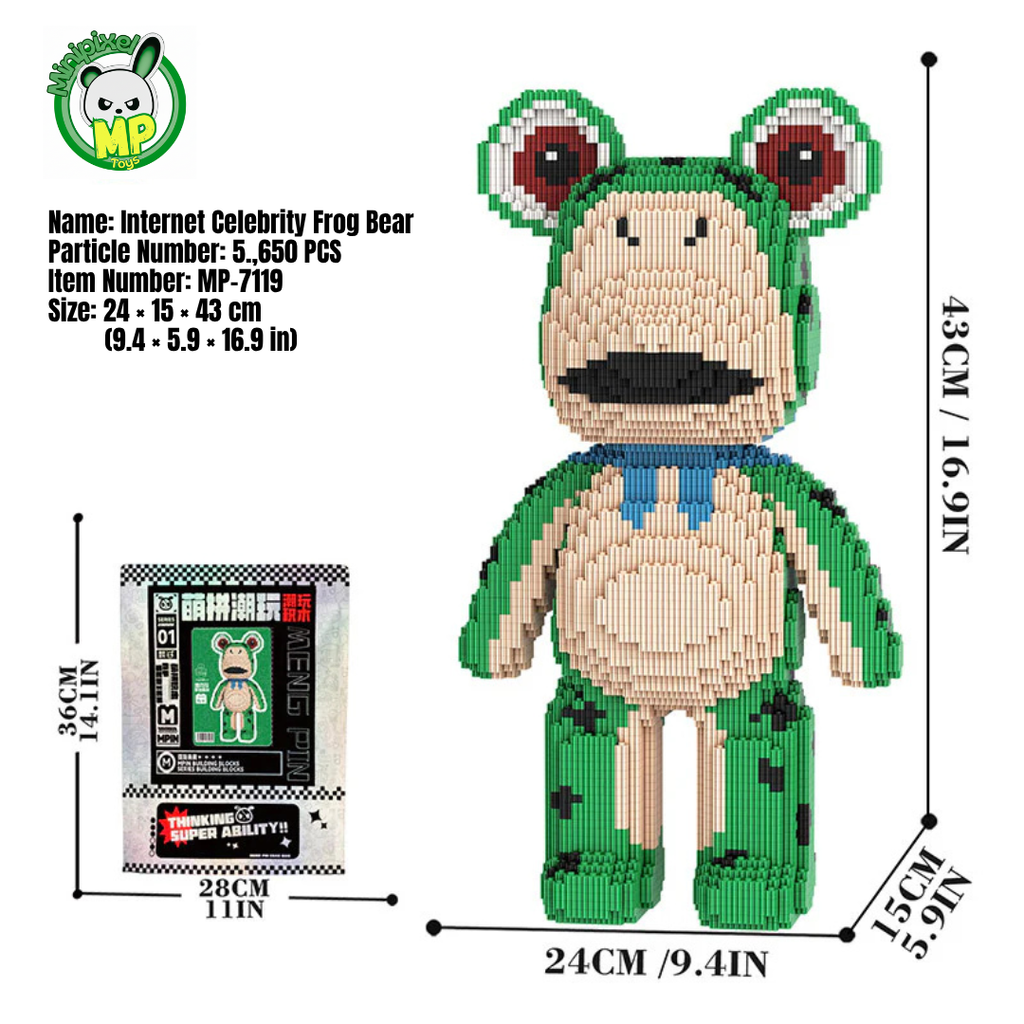 MPIN 7119 | Zombie Cosplay: Internet-Famous Frog Bear DIY Building Block Set (5,650 Pcs) - 43cm
