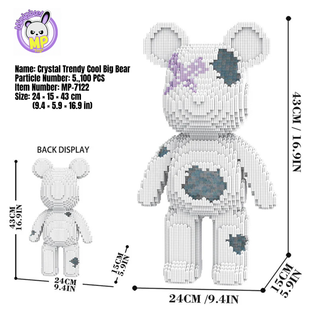MPIN 7122 | Crystal Trendy Cool Bear DIY Building Block Set (5,100 Pcs) - 43cm