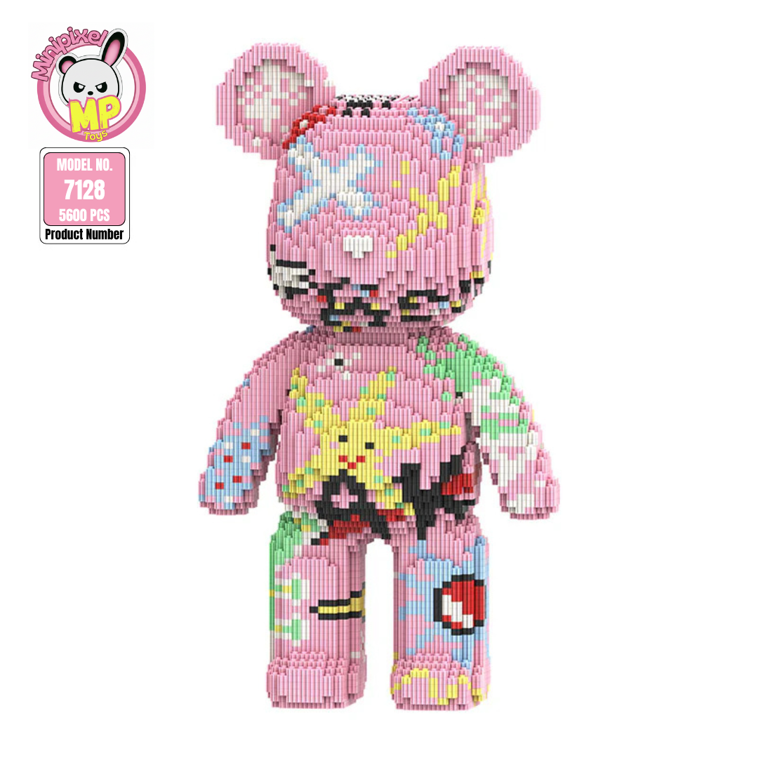 MPIN 7128 | Graffiti Pink Bear - Cute Power Bear DIY Building Block Set (6,250 Pcs) - 43cm