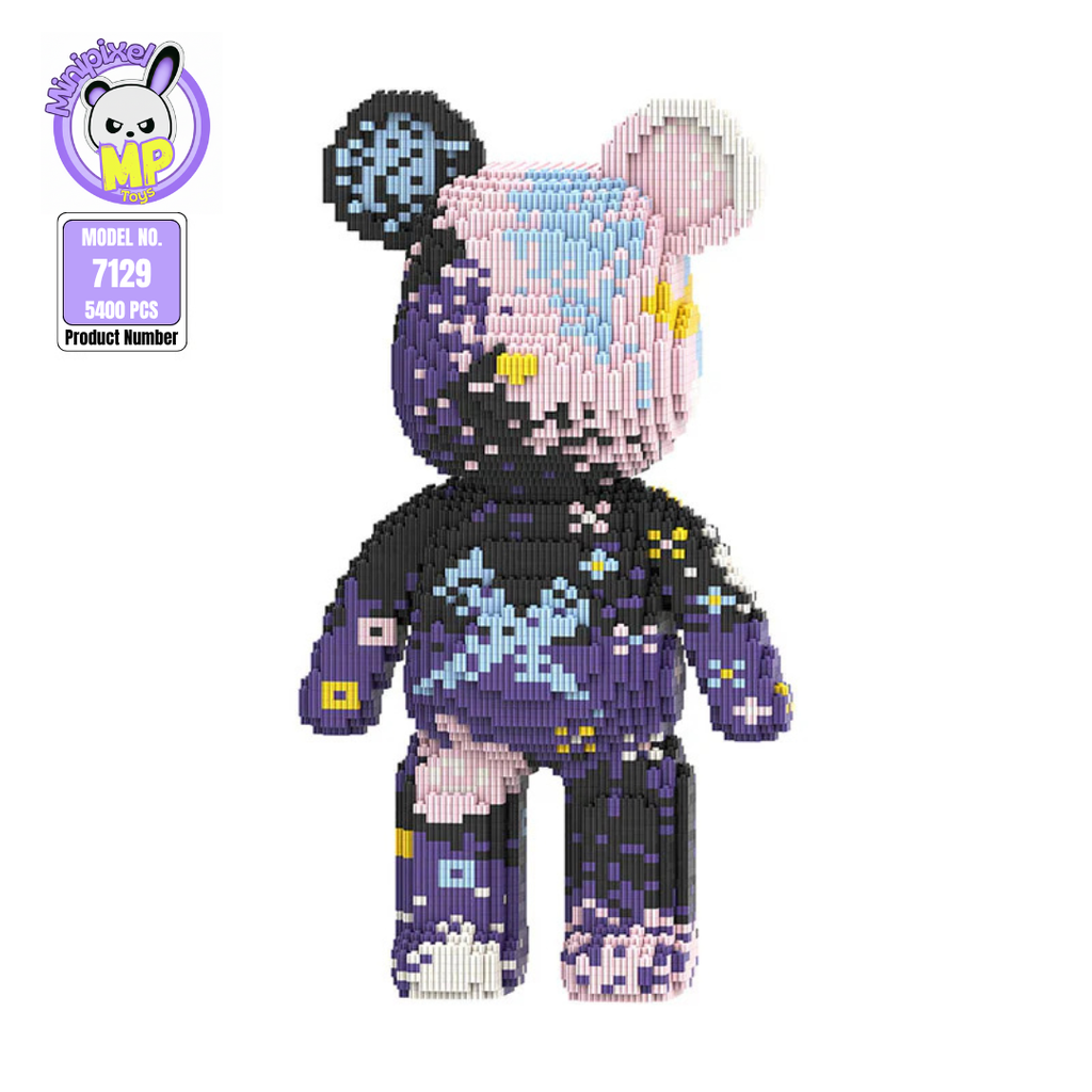 MPIN M7129 Bärenbausteine (6050 Stück), 43 cm, Graffiti Pink-Purple Bär, Mikro-3D Tier-Bausteine für Erwachsene und Kinder, DIY Klemmbaustein Set, Urban Art Deko & Sammlerstück