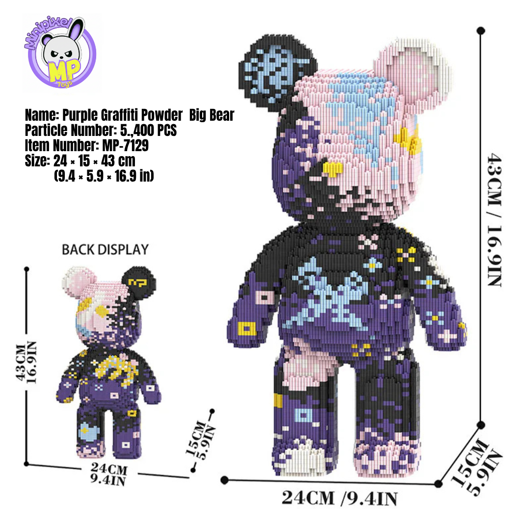 MPIN 7129 | Graffiti Pink-Purple Bear DIY Building Block Set (6,050 Pcs) - 43cm