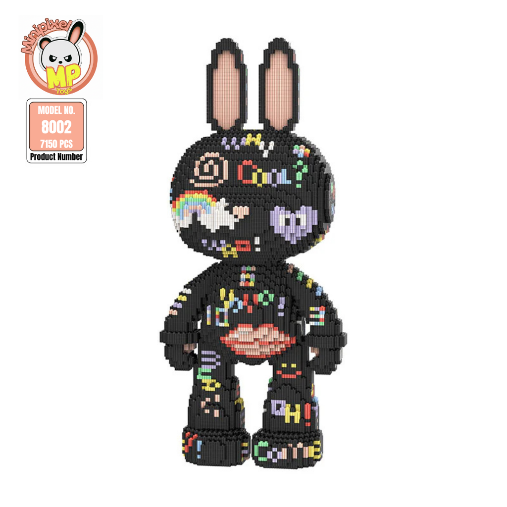 MPIN M8002 MOMO Scribble Rabbit Klemmbausteine (7150 Teile), 55 cm, Graffiti Hase Mikro-3D Tier-Bausteine für Erwachsene und Kinder, DIY Klemmbaustein Set, Street-Art Deko & Sammlerstück