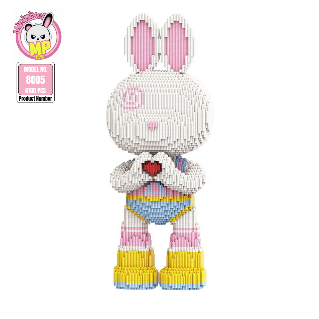 MPIN M8005 MOMO Heart Gesture Rabbit Klemmbausteine (6400 Teile), 55 cm, Herz Hase Mikro-3D Tier-Bausteine für Erwachsene und Kinder, DIY Klemmbaustein Set, Süße Deko & Sammlerstück