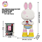MPIN M8005 MOMO Heart Gesture Rabbit Klemmbausteine (6400 Teile), 55 cm, Herz Hase Mikro-3D Tier-Bausteine für Erwachsene und Kinder, DIY Klemmbaustein Set, Süße Deko & Sammlerstück