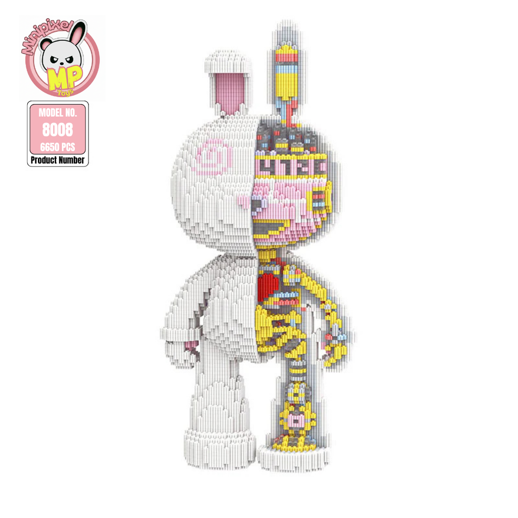 MPIN M8008 MOMO Mechanical Half-Anatomical Rabbit (6650 Teile), 55 cm, Mechanischer Anatomie-Hase, Mikro-3D Klemmbaustein Set für Erwachsene und Jugendliche, Mecha Deko & Sammlerstück