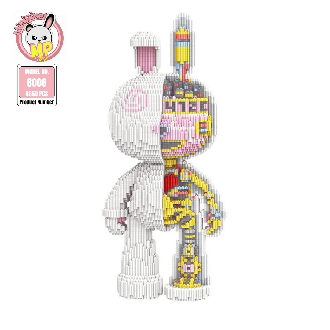 MPIN M8008 MOMO Mechanical Half-Anatomical Rabbit (6650 Teile), 55 cm, Mechanischer Anatomie-Hase, Mikro-3D Klemmbaustein Set für Erwachsene und Jugendliche, Mecha Deko & Sammlerstück