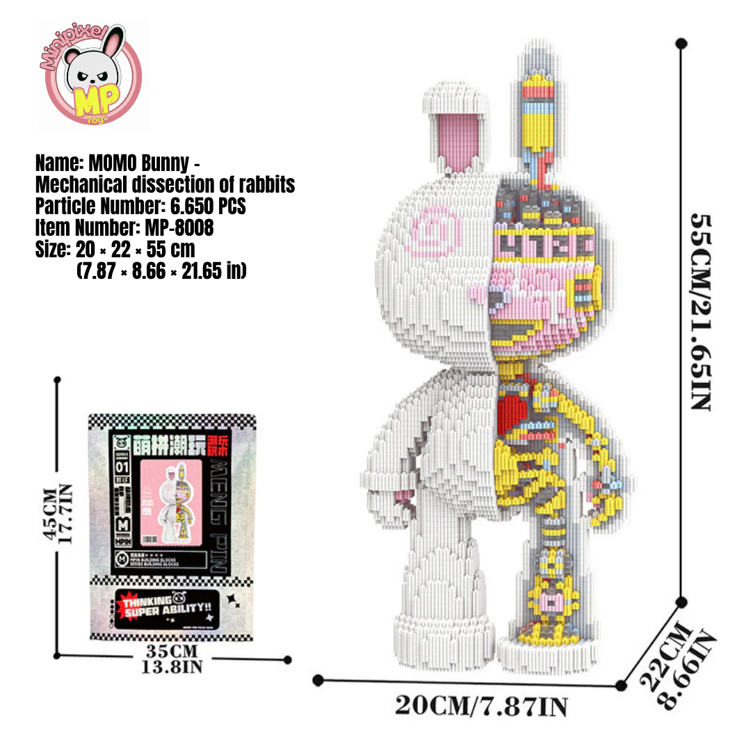 MPIN M8008 MOMO Mechanical Half-Anatomical Rabbit (6650 Teile), 55 cm, Mechanischer Anatomie-Hase, Mikro-3D Klemmbaustein Set für Erwachsene und Jugendliche, Mecha Deko & Sammlerstück
