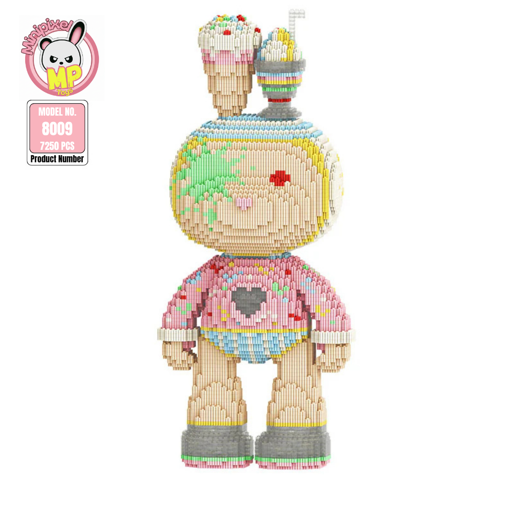 MPIN M8009 MOMO Ice Cream Bunny (7250 Teile), 55 cm, Eiscreme Weihnachts-Hase, Mikro-3D Klemmbaustein Set für Erwachsene und Jugendliche, Süße Deko & Sammlerstück