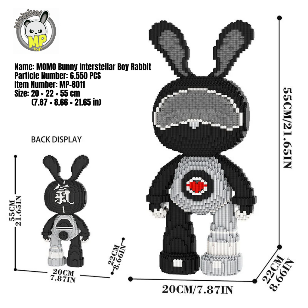MPIN M8011 MOMO Interstellar Boy Bunny (6550 Teile), 55 cm, Interstellarer Sci-Fi Hase, Mikro-3D Klemmbaustein Set für Erwachsene und Jugendliche, Futuristische Deko & Sammlerstück