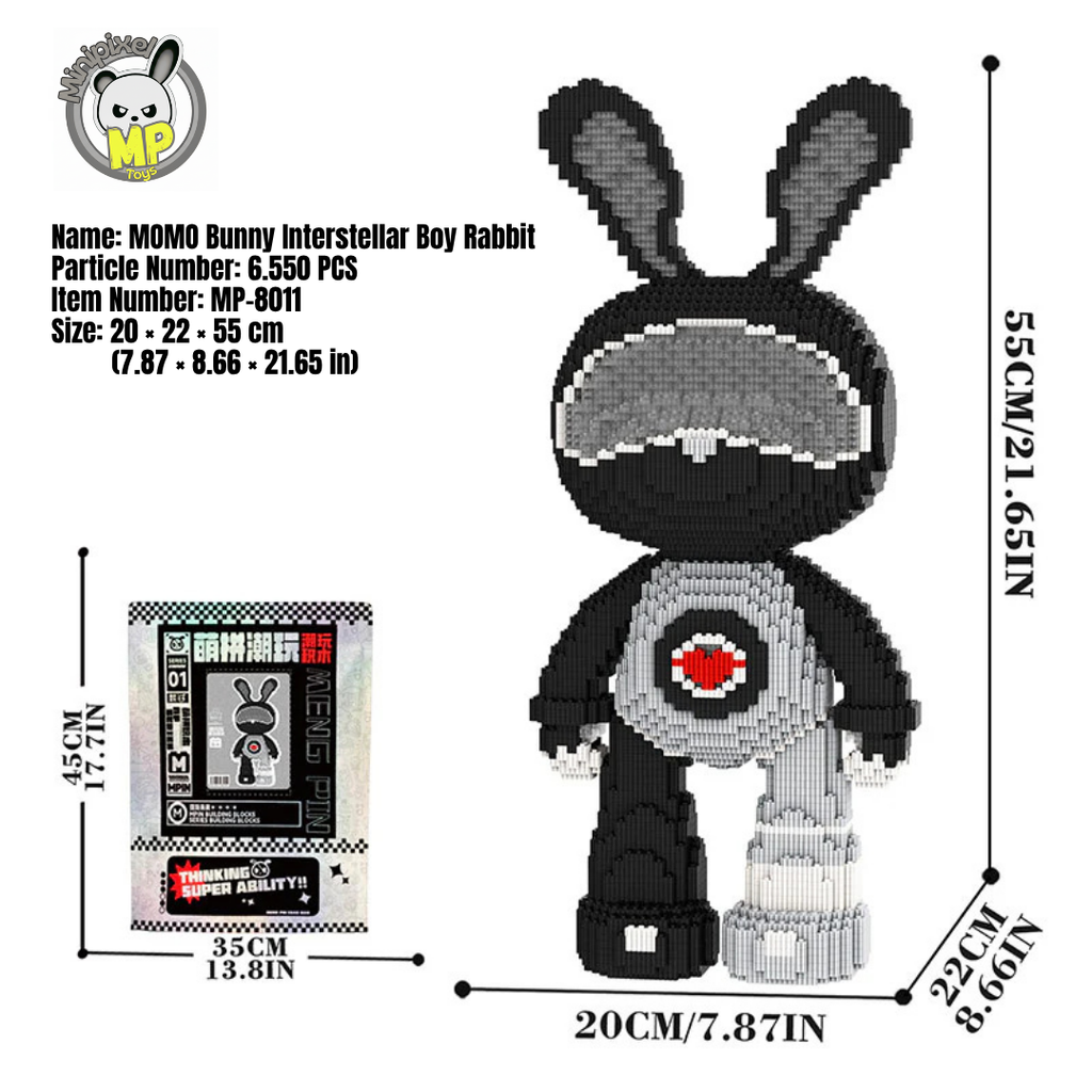 MPIN M8011 MOMO Interstellar Boy Bunny (6550 Teile), 55 cm, Interstellarer Sci-Fi Hase, Mikro-3D Klemmbaustein Set für Erwachsene und Jugendliche, Futuristische Deko & Sammlerstück
