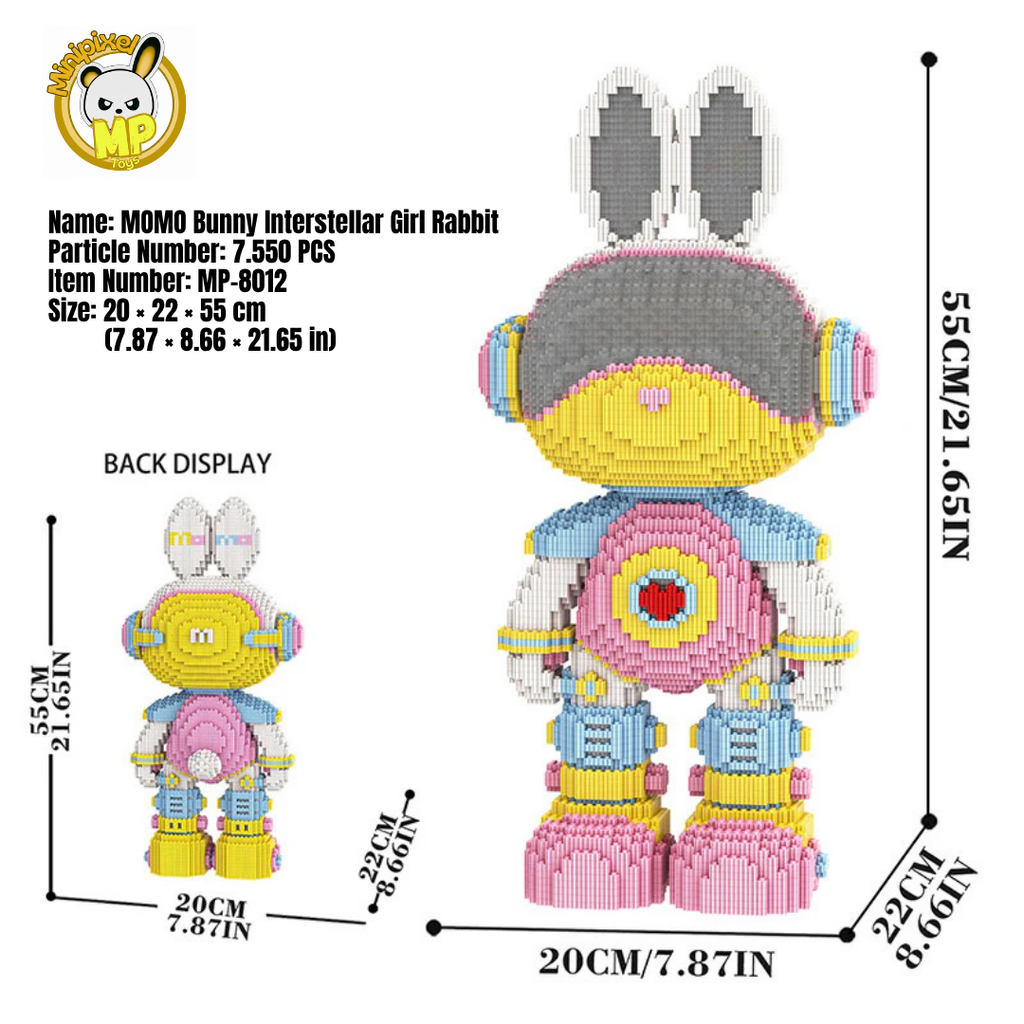 MPIN M8012 MOMO Interstellar Girl Bunny (7550 Teile), 55 cm, Interstellarer Girl Bunny im Pastell Sci-Fi Style, Mikro-3D Klemmbaustein Set für Erwachsene und Jugendliche, DIY Deko & Sammlerstück
