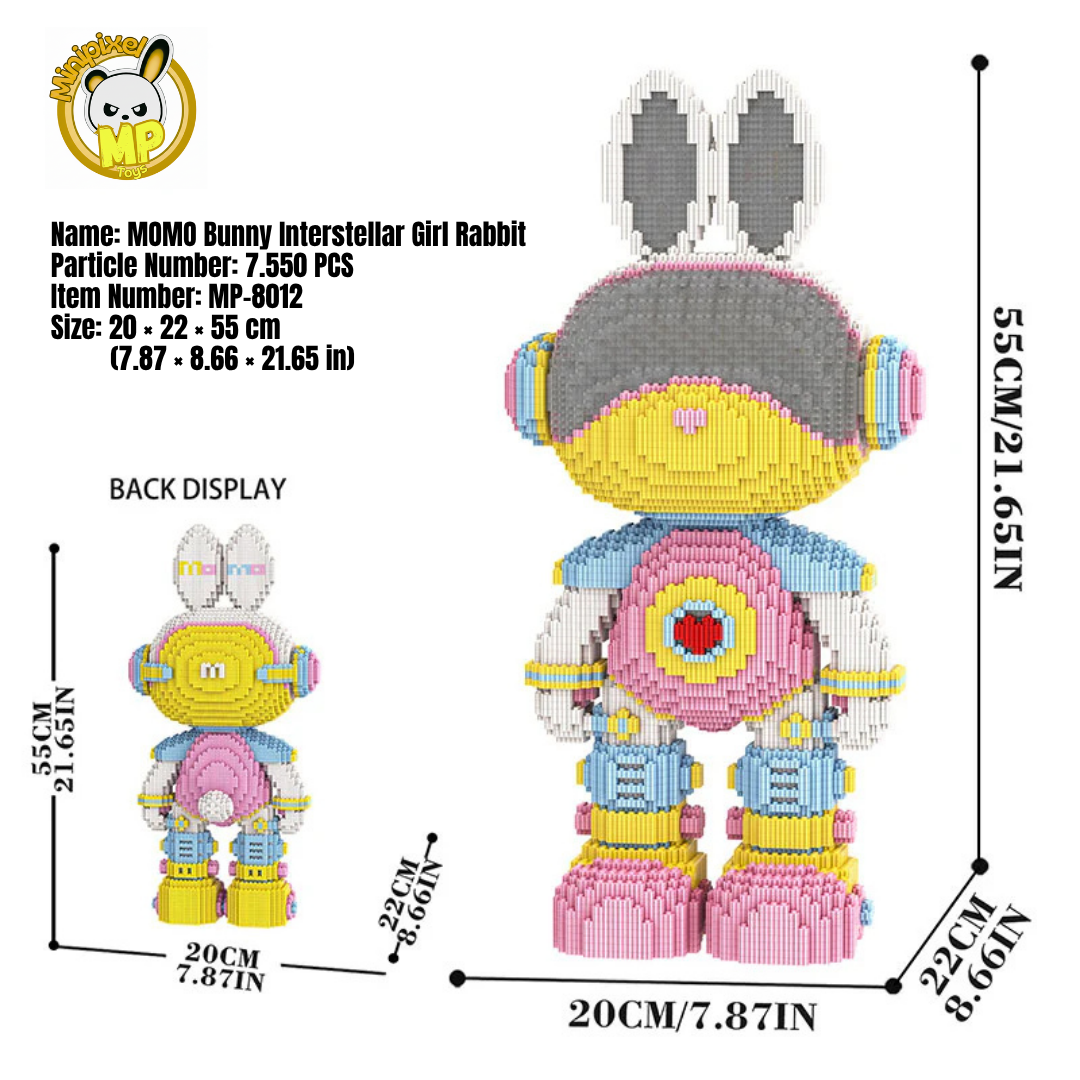 MPIN M8012 MOMO Interstellar Girl Bunny (7550 Teile), 55 cm, Interstellarer Girl Bunny im Pastell Sci-Fi Style, Mikro-3D Klemmbaustein Set für Erwachsene und Jugendliche, DIY Deko & Sammlerstück
