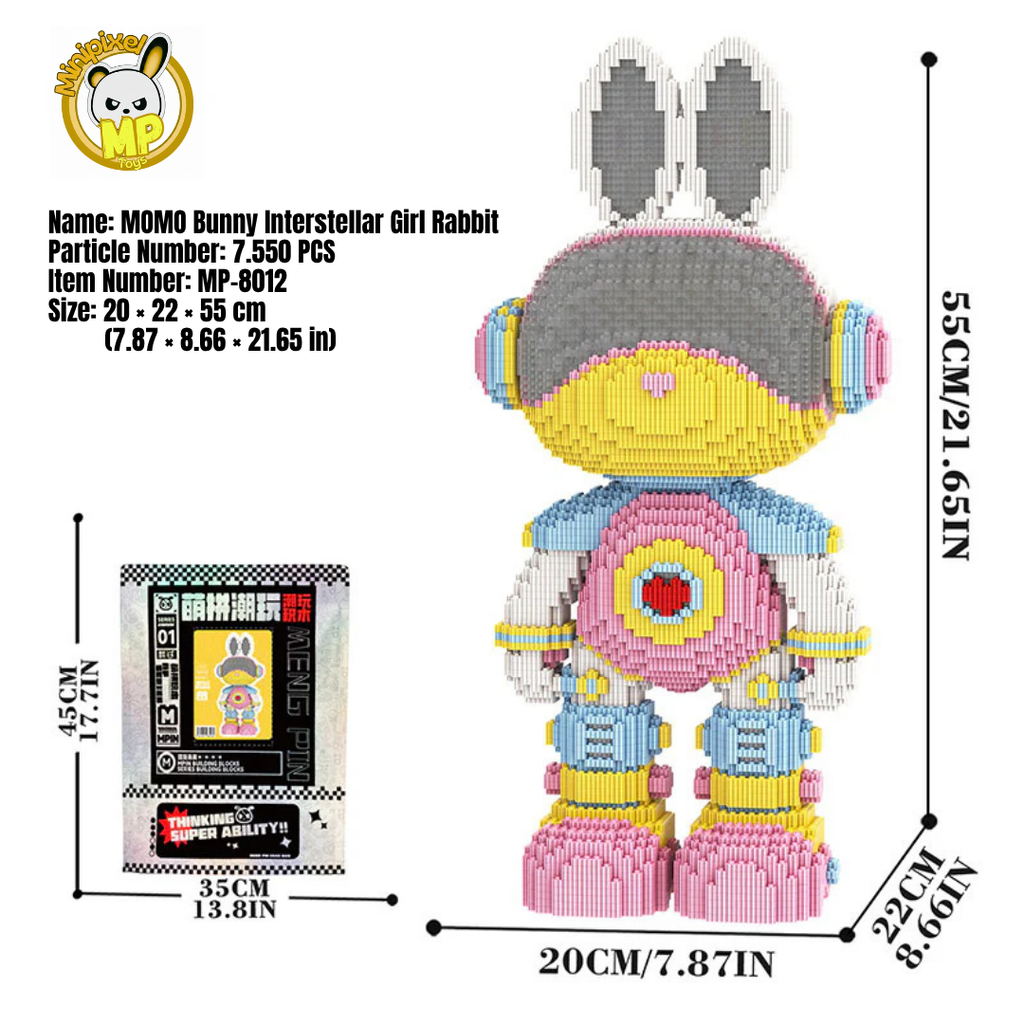 MPIN M8012 MOMO Interstellar Girl Bunny (7550 Teile), 55 cm, Interstellarer Girl Bunny im Pastell Sci-Fi Style, Mikro-3D Klemmbaustein Set für Erwachsene und Jugendliche, DIY Deko & Sammlerstück