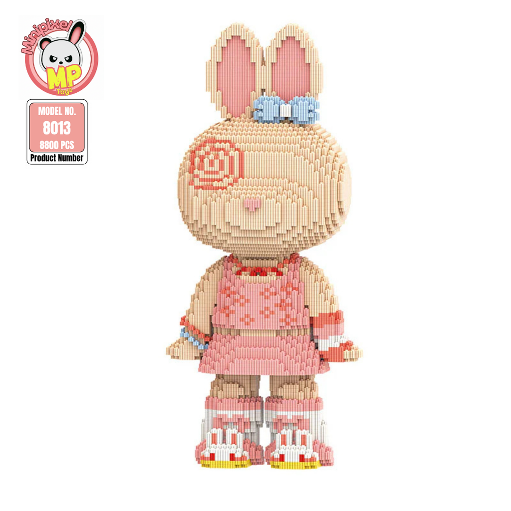 MPIN M8013 MOMO Pink Skirt Bunny (6900 Teile), 55 cm, Hase mit Rosa Kleid im Cute Style, Mikro-3D Klemmbaustein Set für Erwachsene und Jugendliche, DIY Dekofigur & Sammlerstück