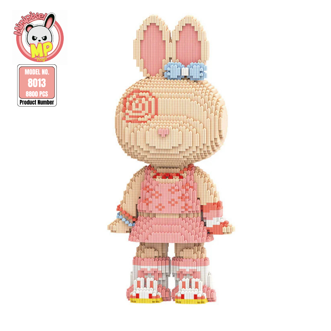 MPIN M8013 MOMO Pink Skirt Bunny (6900 Teile), 55 cm, Hase mit Rosa Kleid im Cute Style, Mikro-3D Klemmbaustein Set für Erwachsene und Jugendliche, DIY Dekofigur & Sammlerstück