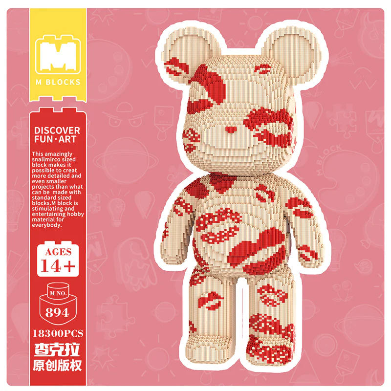 MPIN 894 | Kiss Kiss Big Bear - Cute Power Bear DIY Building Block Set (18,300 Pcs) - 80cm