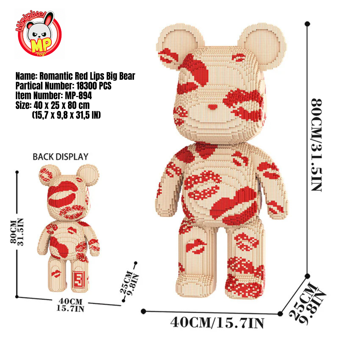 MPIN 894 | Kiss Kiss Big Bear - Cute Power Bear DIY Building Block Set (18,300 Pcs) - 80cm