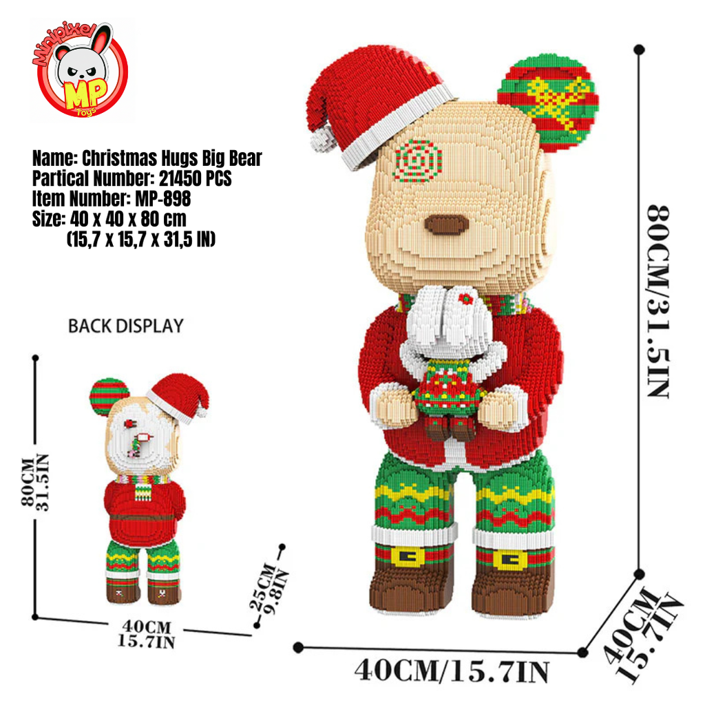 MPIN 898 | Christmas Hugging Big Bear - Cute Power Bear DIY Building Block Set (21,450 Pcs) - 80cm