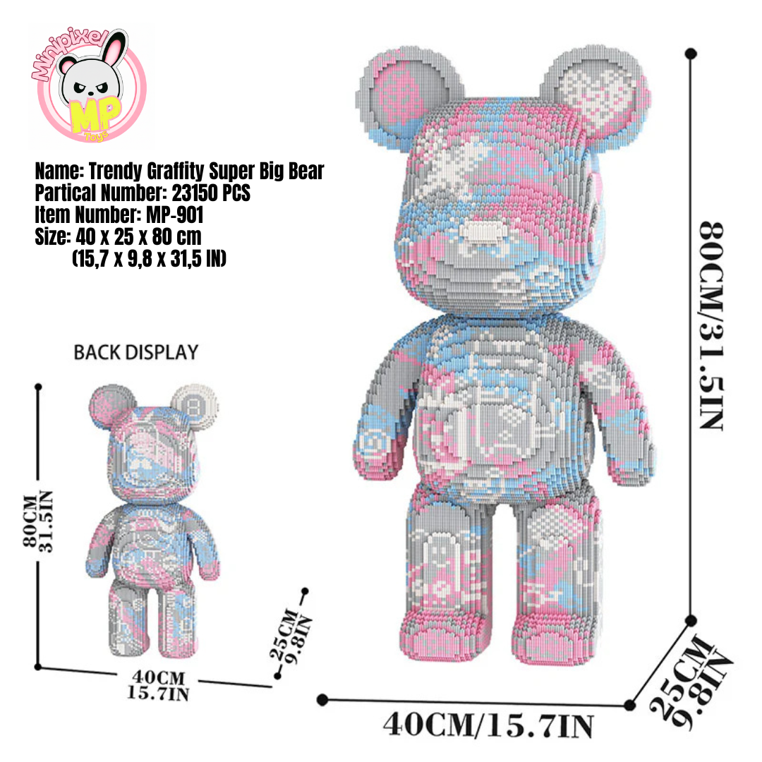 MPIN 901 | Trendy Graffiti Big Bear - Cute Power Bear DIY Building Block Set (23,150 Pcs) - 80cm