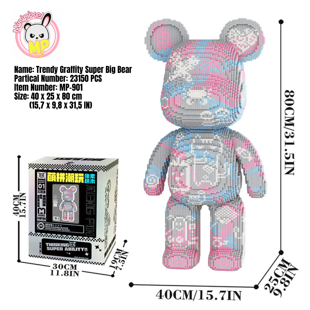 MPIN 901 | Trendy Graffiti Big Bear - Cute Power Bear DIY Building Block Set (23,150 Pcs) - 80cm
