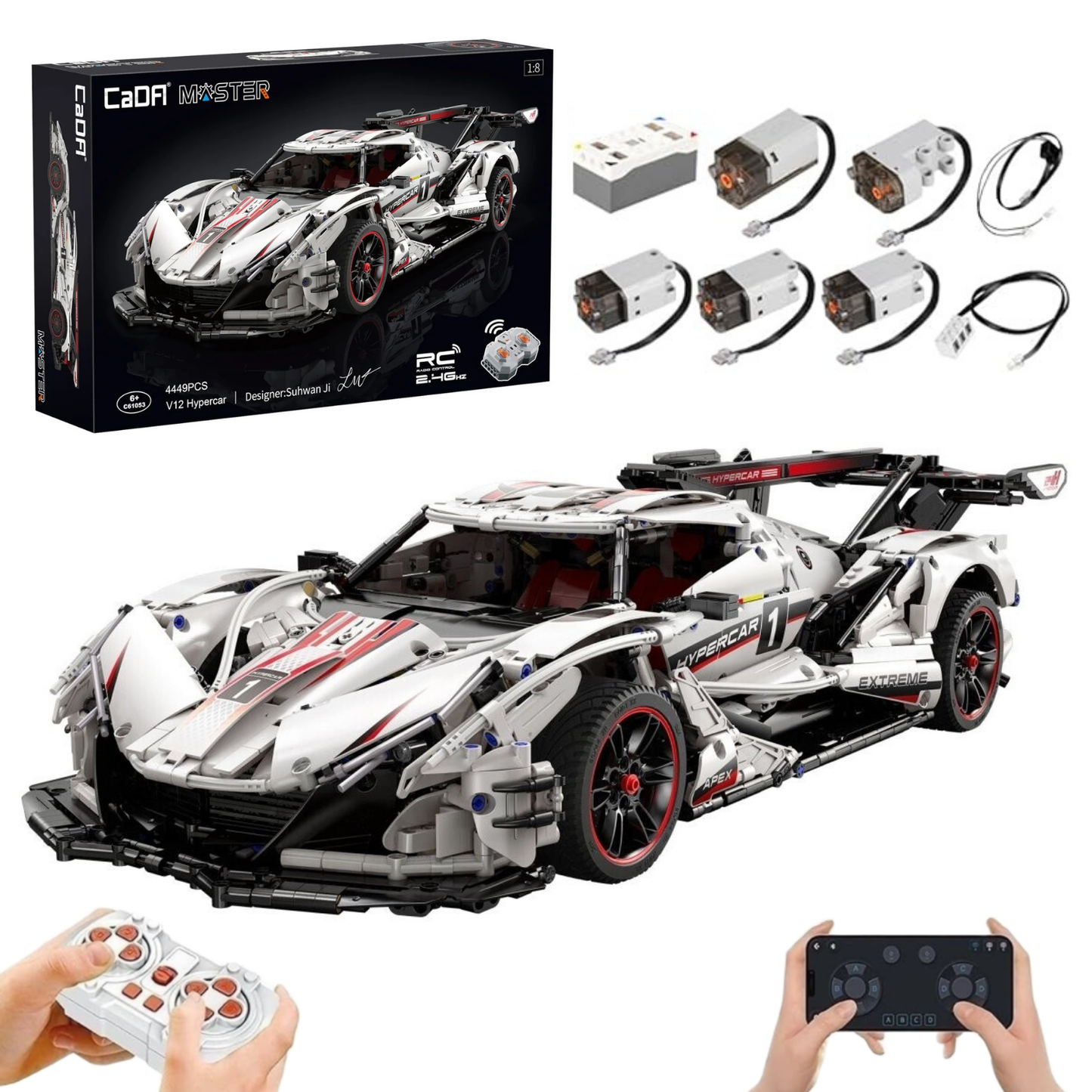 CaDA Master Motorized V12 Hypercar RC 1:8 Scale (C61053W) - (Dynamic)